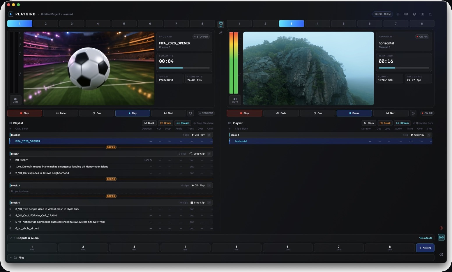 Live output with audio metering