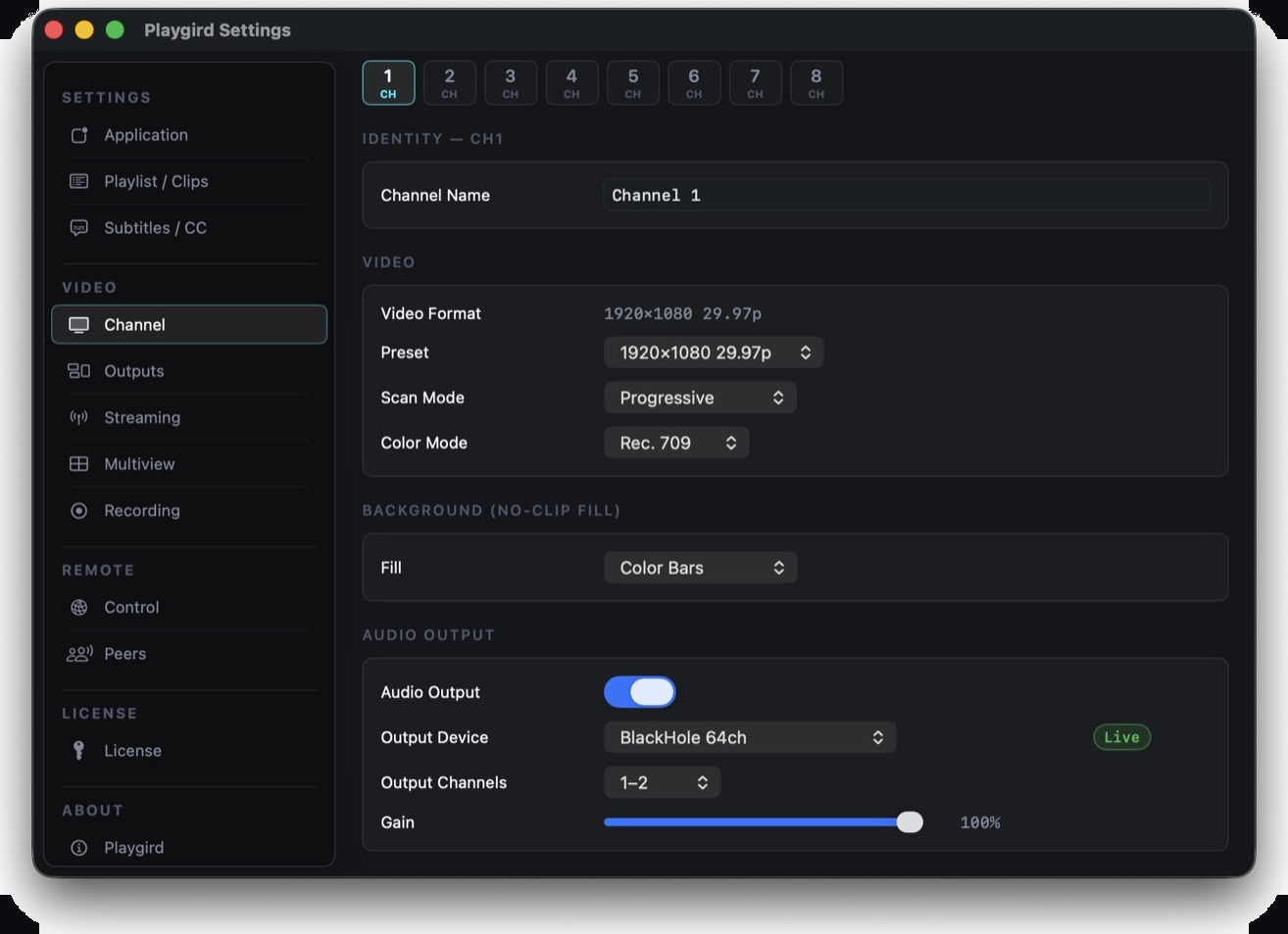 Per-channel format, outputs and audio routing